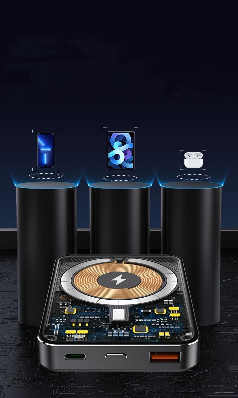 Aluminum Alloy Transparent Magnetic Power Bank Industrial Wind Fast Charging Mobile Power Supply Wireless Charger Large Capacity 10000 MA Aluminum Alloy Transparent Magnetic Power Bank Industrial Wind Fast Charging Mobile Power Supply Wireless Charger Large Capacity 10000 MA